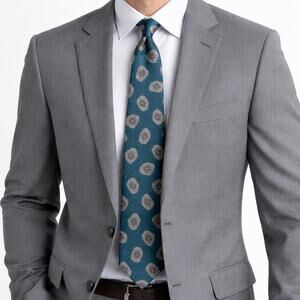 Vintage Oscar de la Renta Couture Tie Geometric Crosshatch Designer Teal Gray